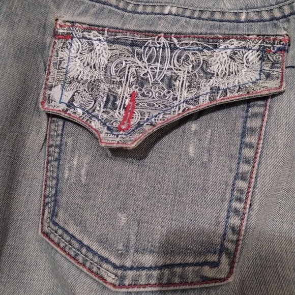 Vintage RUTHLESS ART JEANS Skull Embroidered Streetwear Y2k SIZE 38-READ DESCRIP - Picture 5 of 14